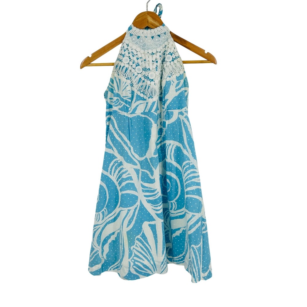 Lilly Pulitzer Seashell Halter Dress Lace‎ Crochet Resort Beach Shift size 4